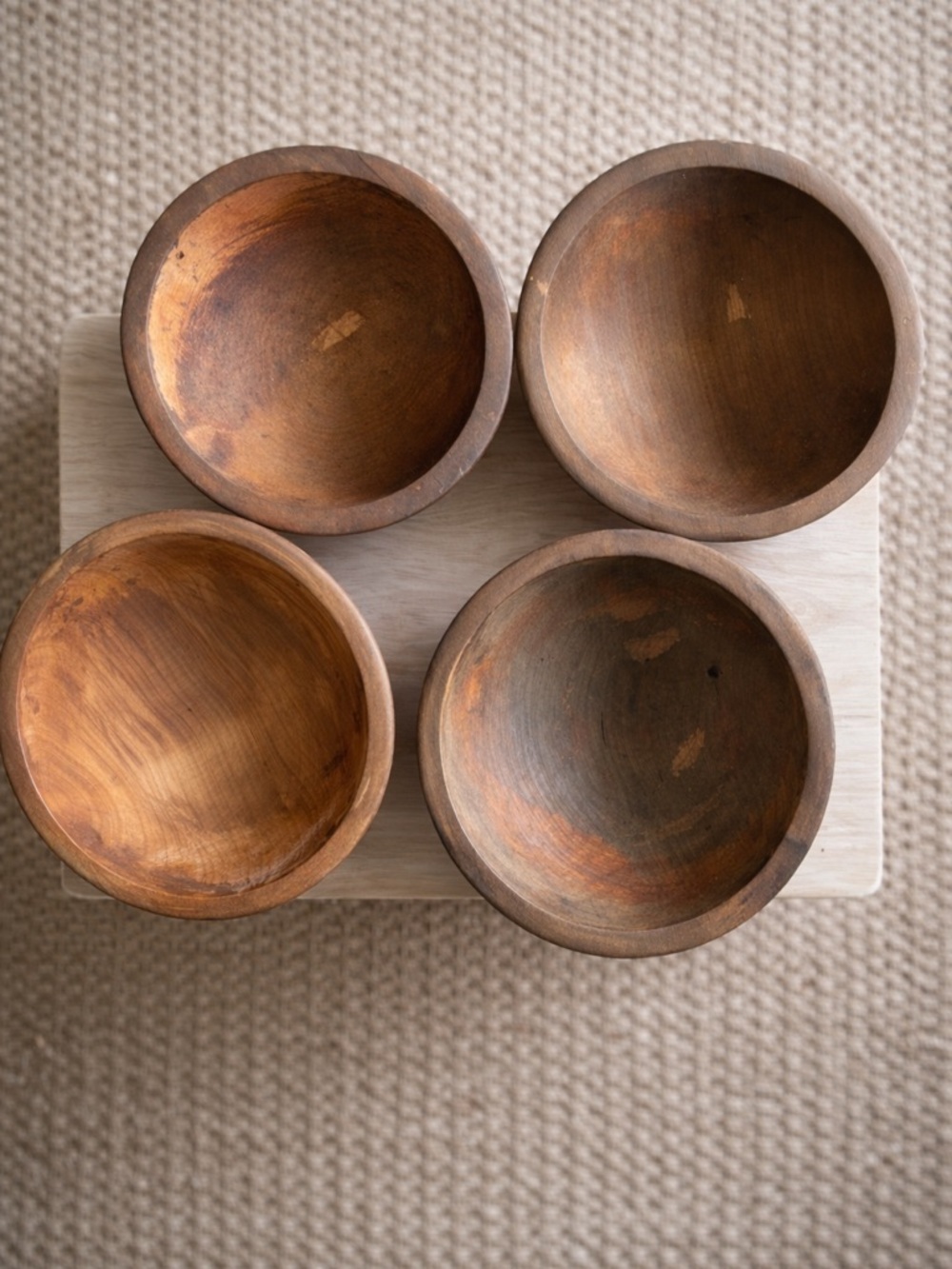 Vintage Willow Tree Rustic Wooden Bowls Set of 4 - Warm Brown - Picture 2 of 3